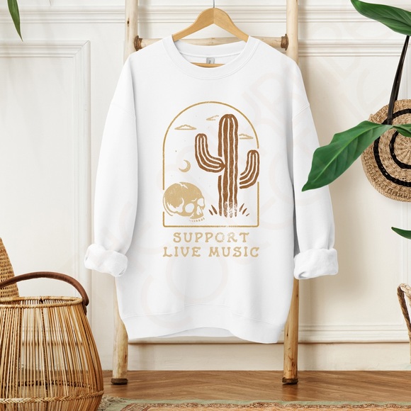 Support Live Music Skull Graphic Crewneck Sweatshirt - Picture 6 of 10